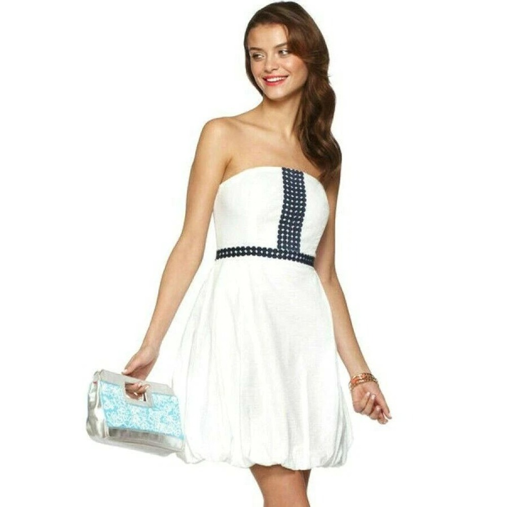 Y2K Lilly Pulitzer Bubble Dress 8 White Seersucker Strapless Bridal Preppy Vacay
